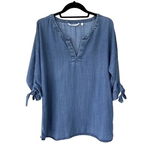 Soft Surroundings Women’s Blouse Cold Shoulder Split Neck Blue Size S - Picture 1 of 10